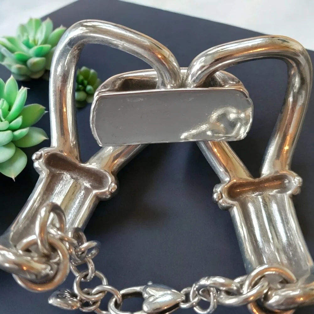 BRIGHTON Silver Tone Double Link with Knott Bracelet Cable Chunky